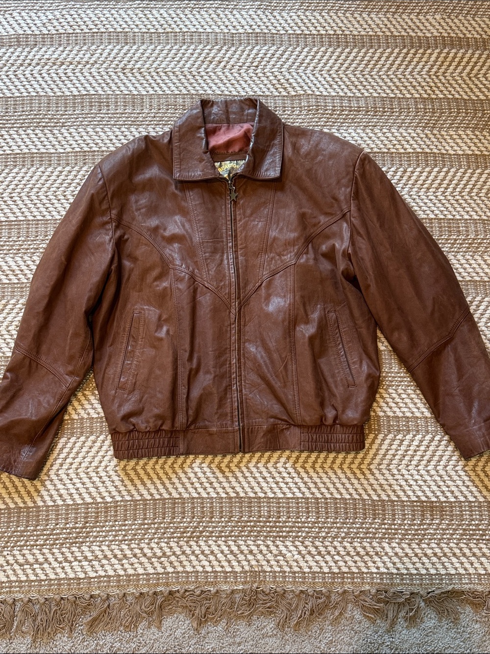 Creaciones David Men's Western Brown Leather Bomber Jacket Large